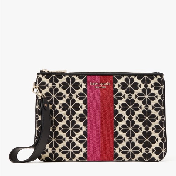 kate spade Handbags - Kate Spade Flower Jacquard Stripe Pouch Wristlet - Cream/Red/Black/Pink